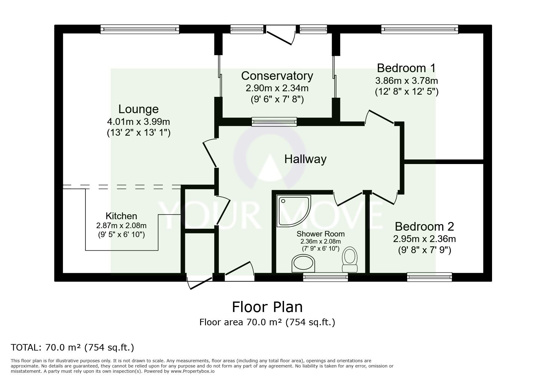 Floorplan of 2 bedroom Semi Detached Bungalow for sale, Hameldown Way, Newton Abbot, Devon, TQ12