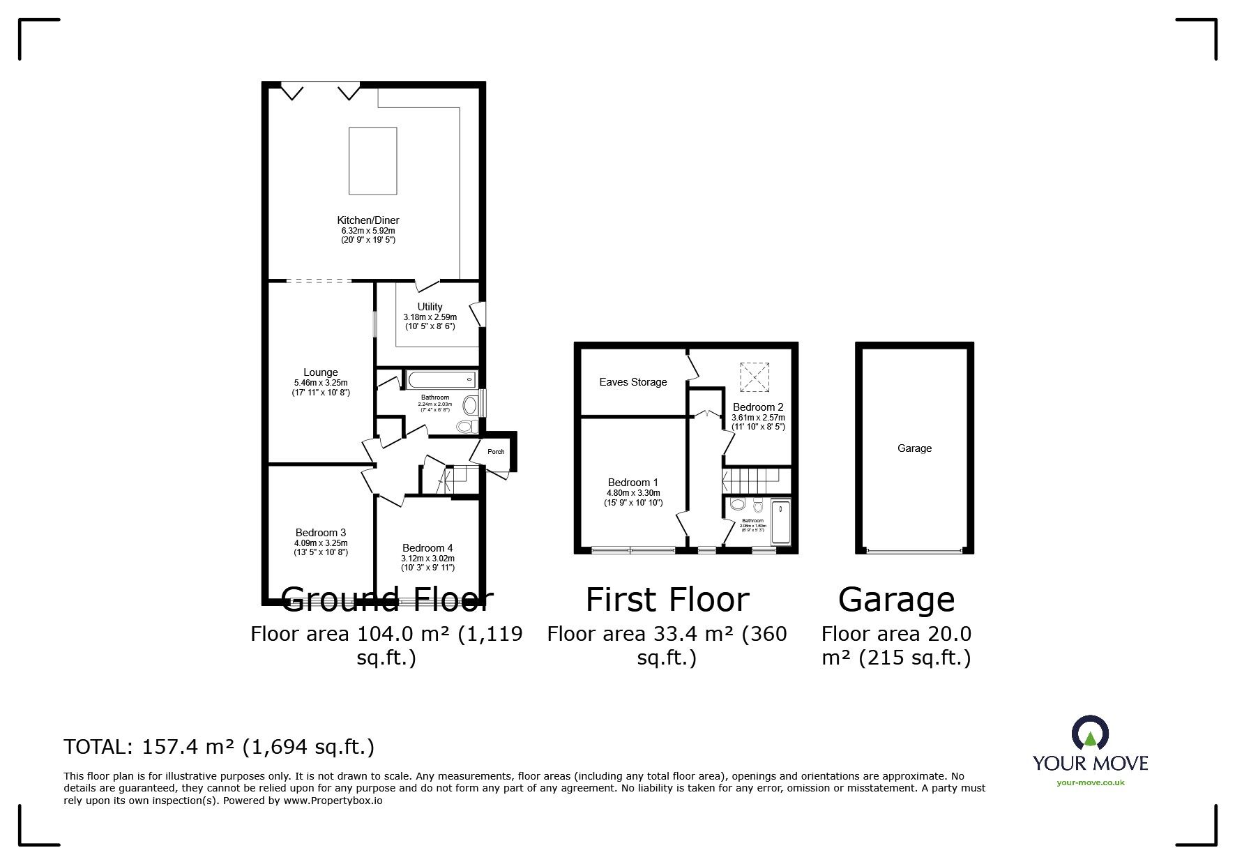 Floorplan of 4 bedroom Semi Detached Bungalow for sale, Cherrywood Close, Newton Abbot, Devon, TQ12