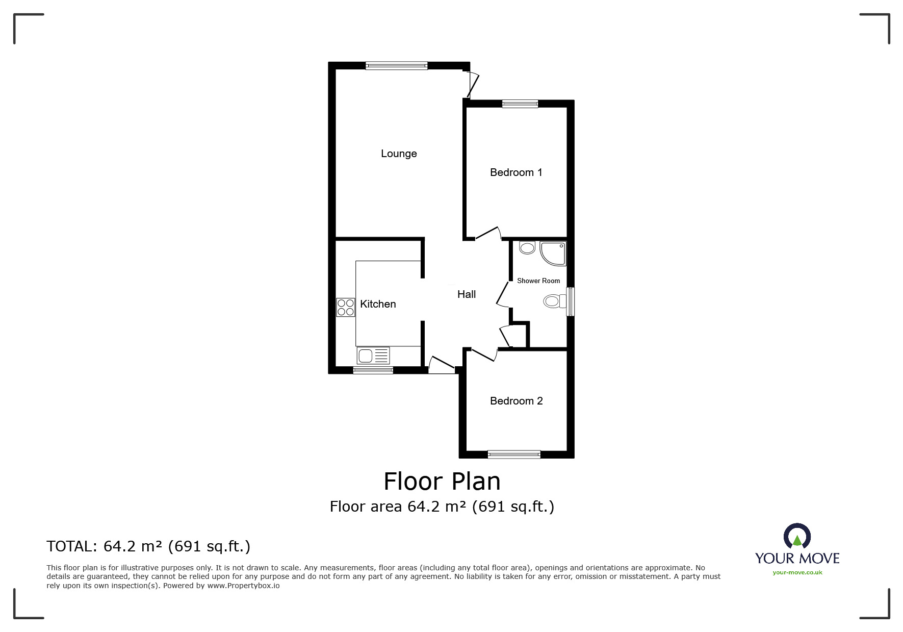 Floorplan of 2 bedroom Semi Detached Bungalow for sale, Emblett Drive, Newton Abbot, Devon, TQ12