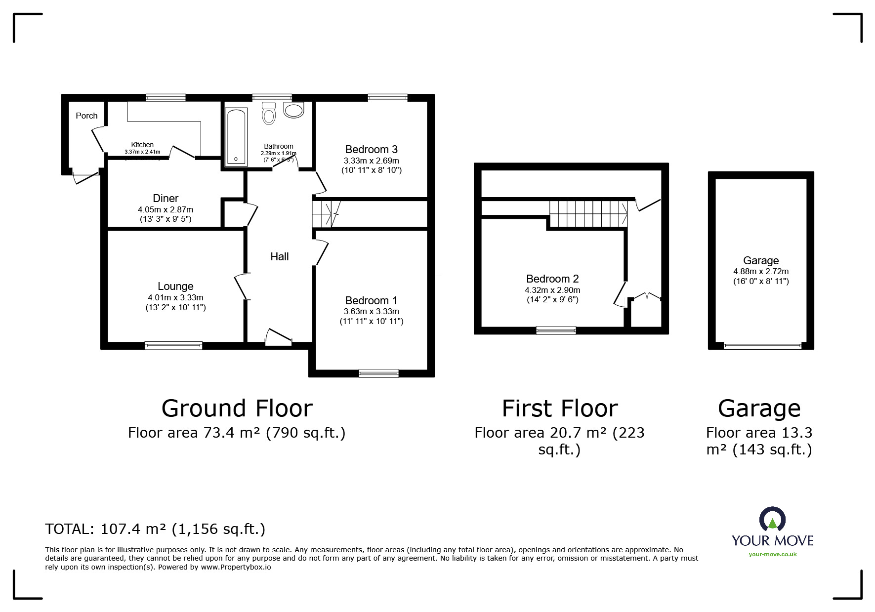 Floorplan of 3 bedroom Semi Detached Bungalow for sale, Keyberry Road, Newton Abbot, Devon, TQ12