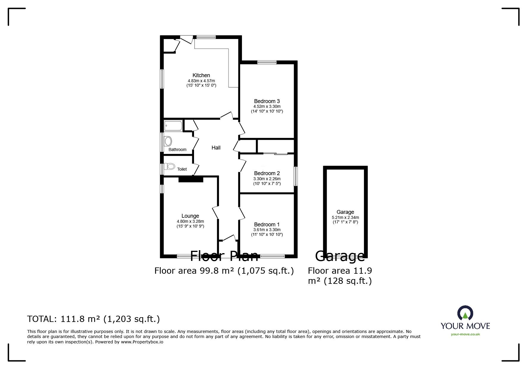 Floorplan of 3 bedroom Detached Bungalow for sale, Huxnor Road, Kingskerswell, Devon, TQ12