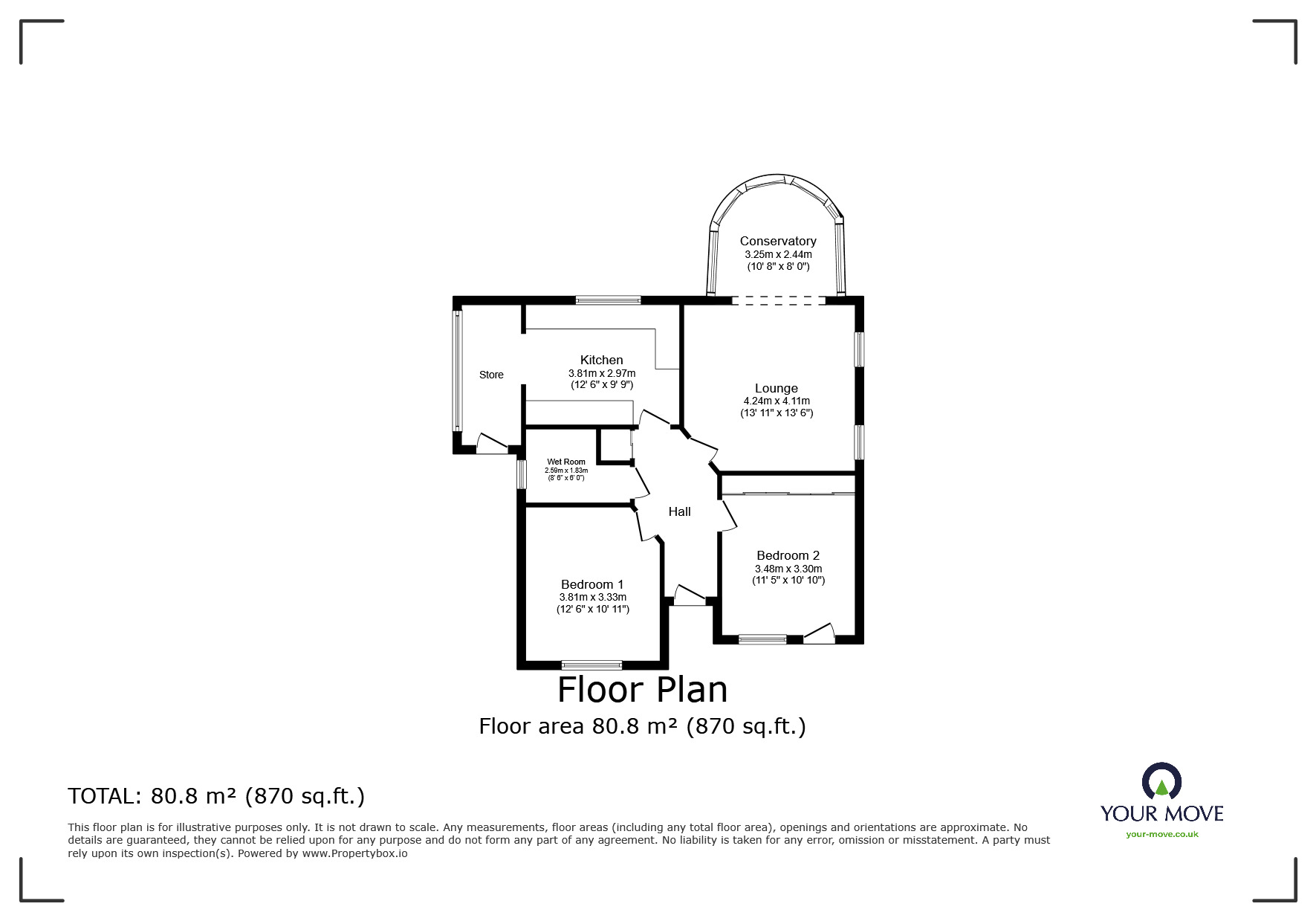 Floorplan of 2 bedroom Detached Bungalow for sale, Haytor Grove, Newton Abbot, Devon, TQ12