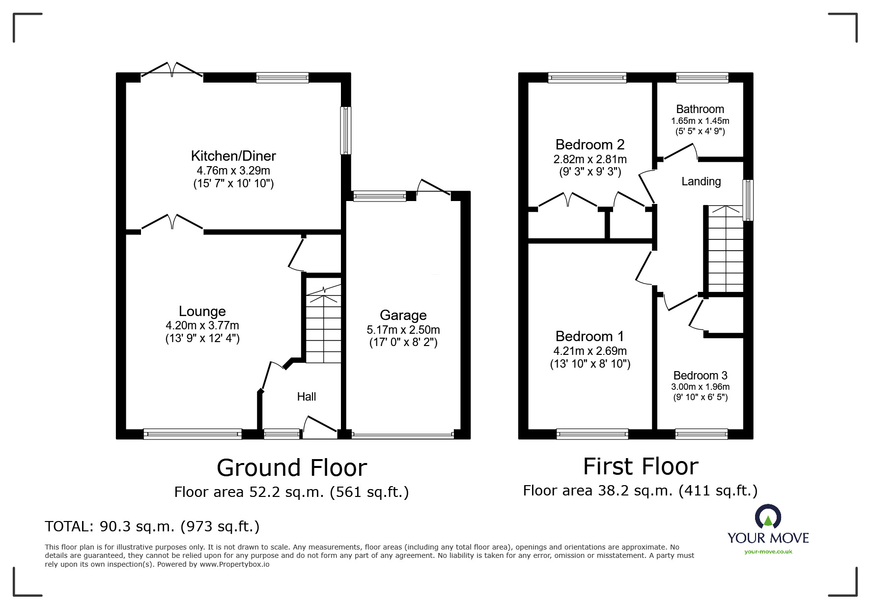 Floorplan of 3 bedroom Semi Detached House for sale, Queens Close, Kingsteignton, Devon, TQ12