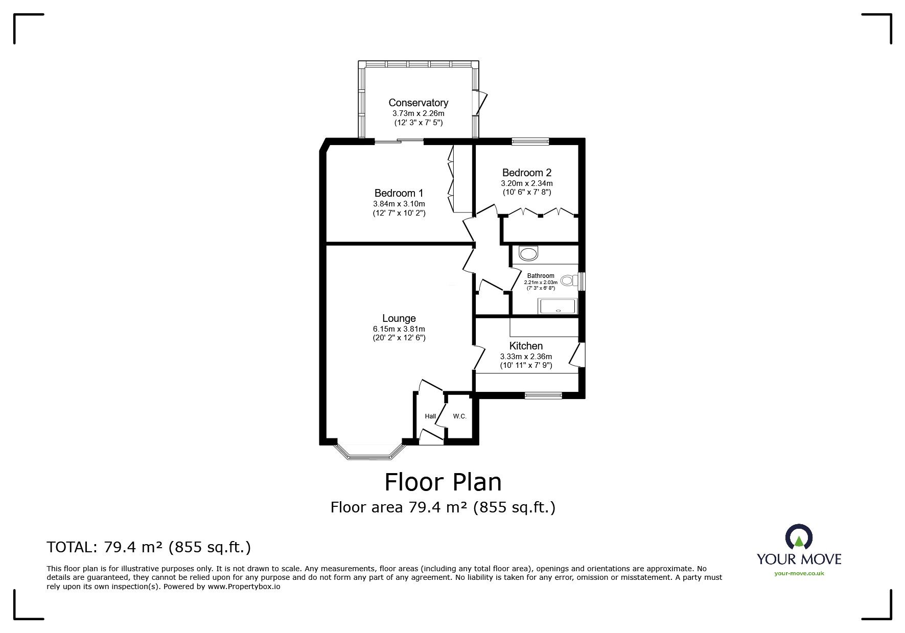 Floorplan of 2 bedroom Detached Bungalow for sale, Shapley Way, Liverton, Devon, TQ12