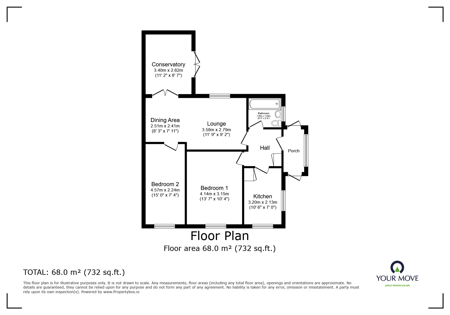 Floorplan of 2 bedroom Semi Detached Bungalow for sale, Swanborough Road, Newton Abbot, Devon, TQ12