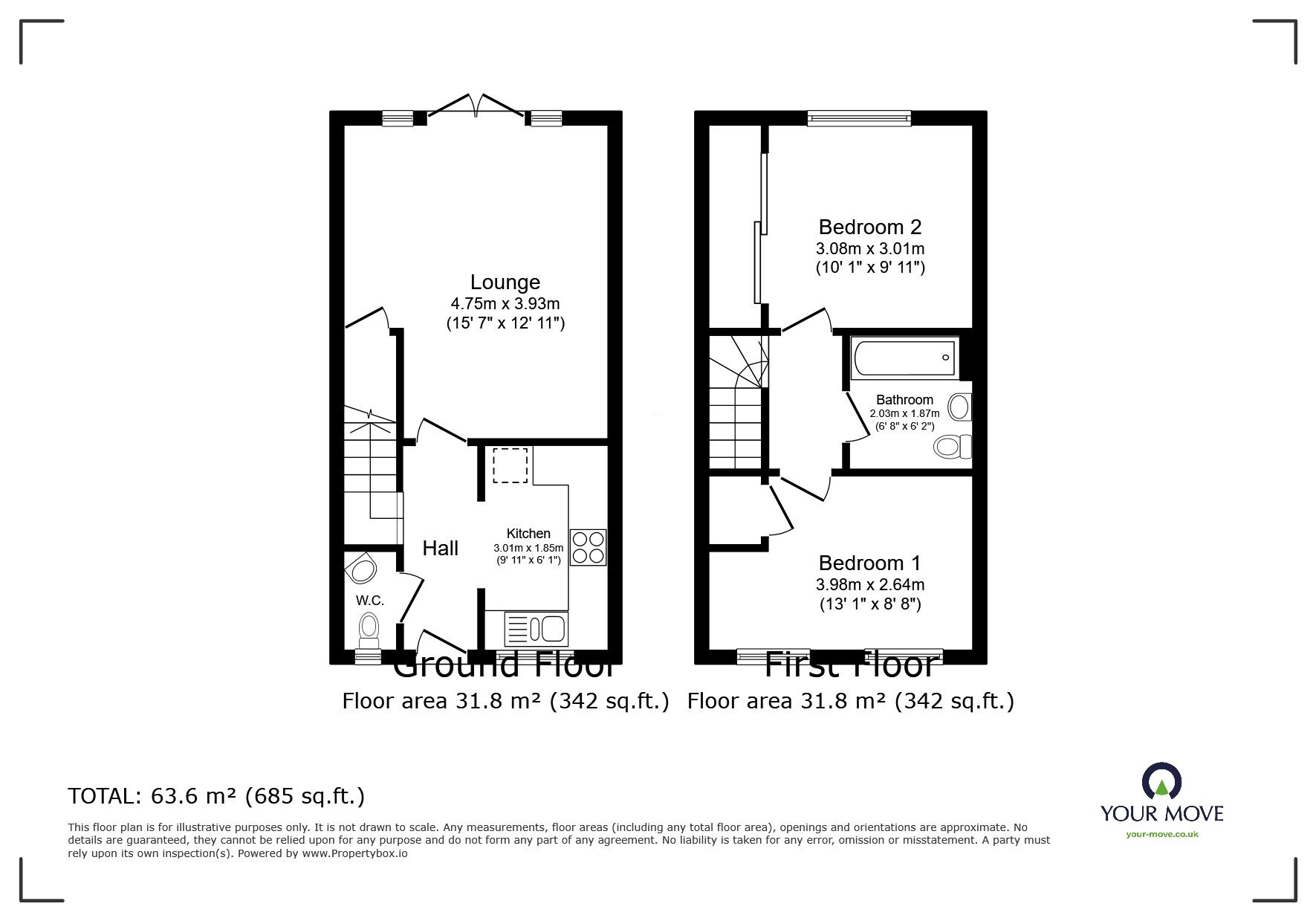 Floorplan of 2 bedroom Semi Detached House for sale, Buttercup Way, Newton Abbot, Devon, TQ12