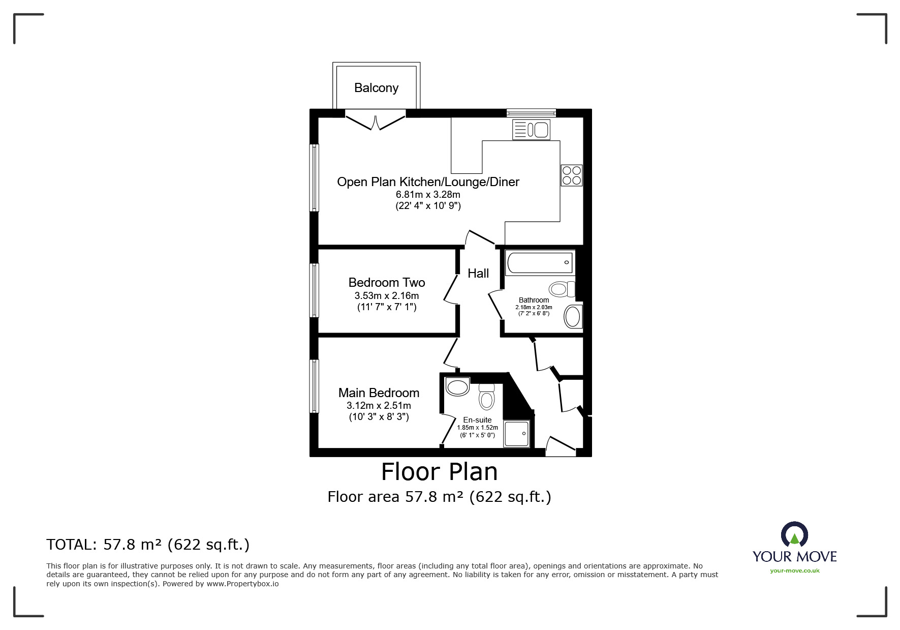 Floorplan of 2 bedroom  Flat for sale, Orleigh Cross, Newton Abbot, Devon, TQ12