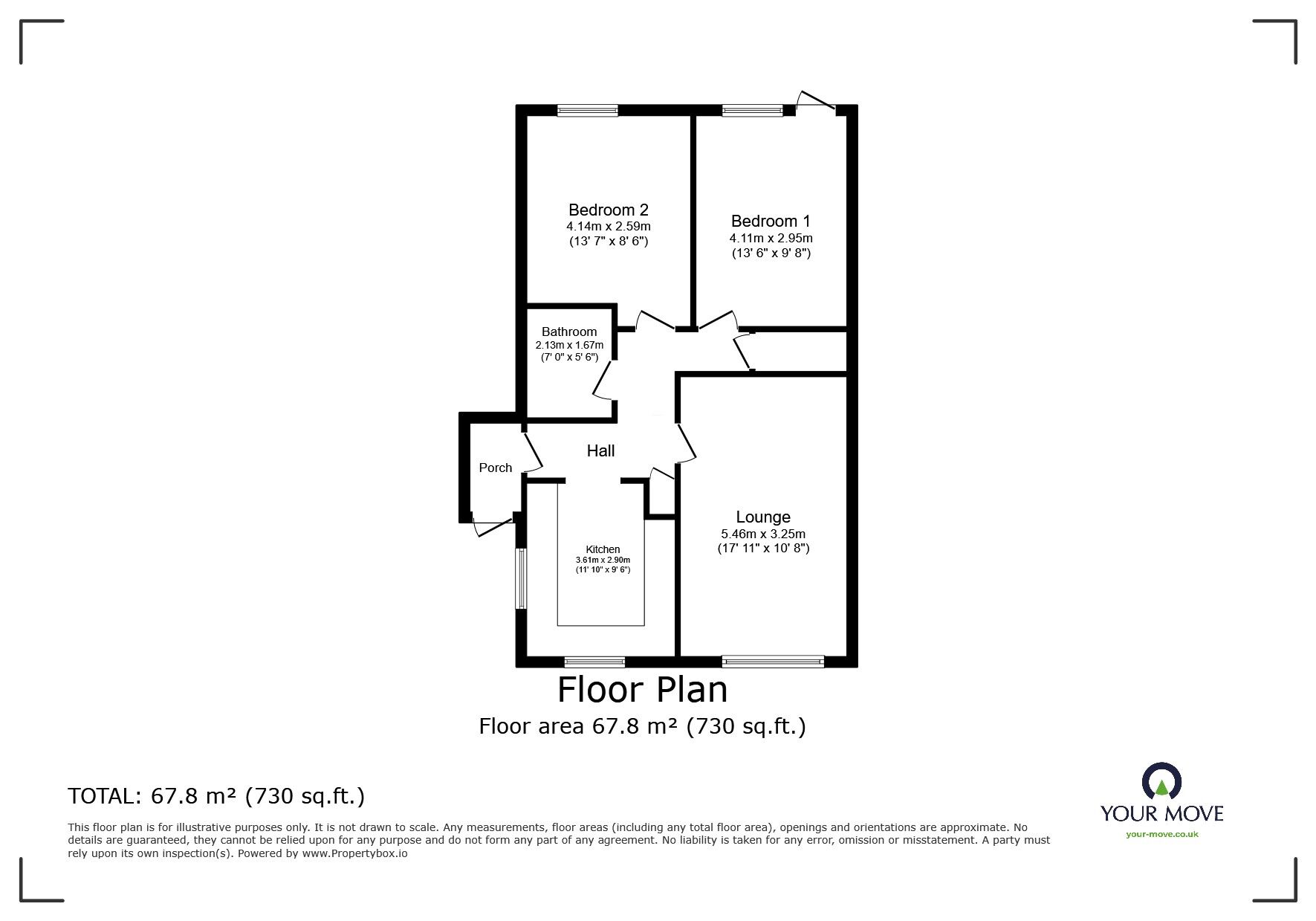 Floorplan of 2 bedroom Semi Detached Bungalow for sale, Oaklands Park, Buckfastleigh, Devon, TQ11