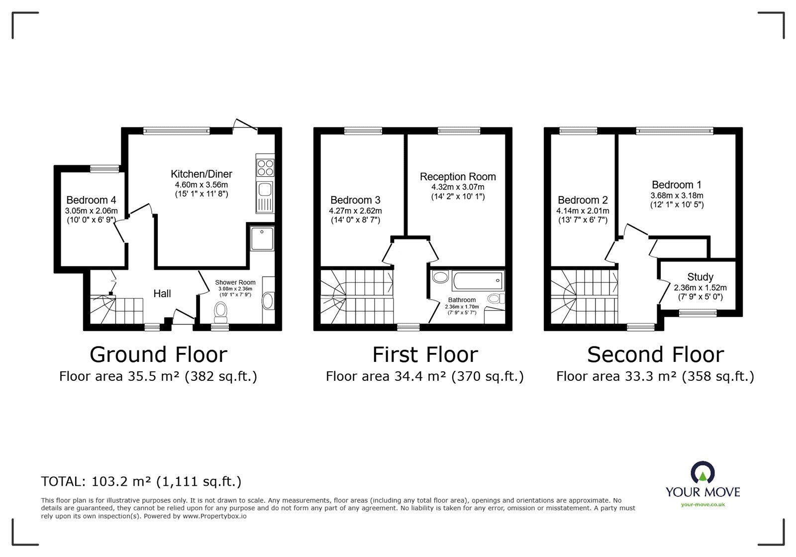 Floorplan of 4 bedroom Mid Terrace House for sale, Heaton Road, London, SE15