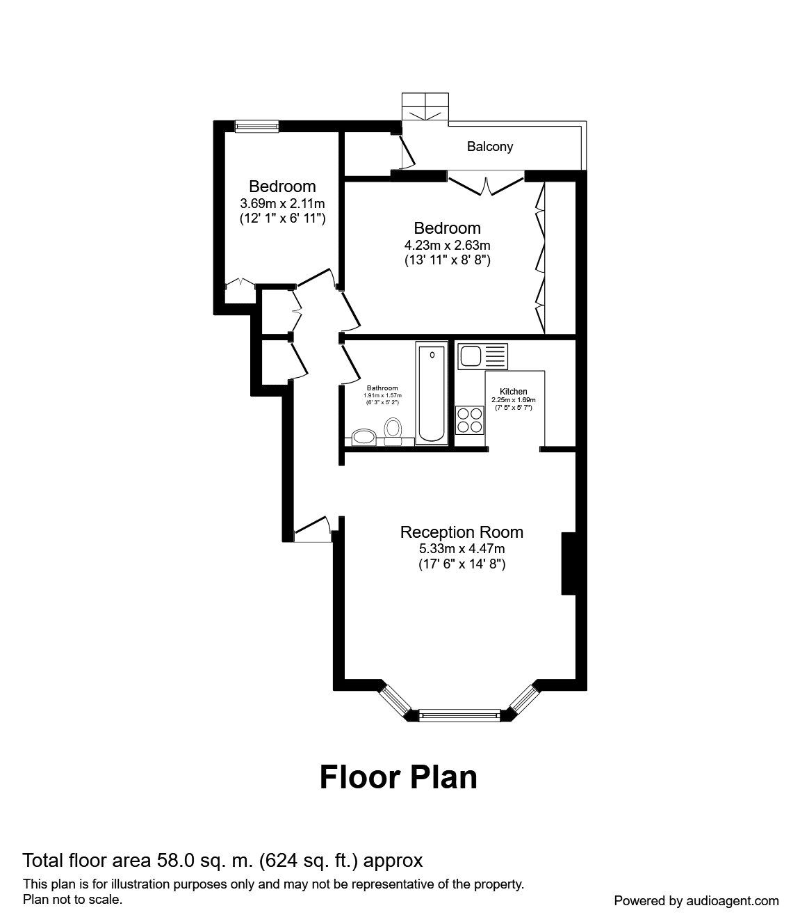 Floorplan of 2 bedroom  Flat for sale, Queens Road, London, SE14