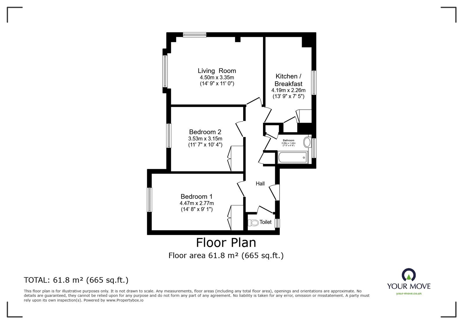 Floorplan of 2 bedroom  Flat for sale, Deepdene Gardens, London, SW2