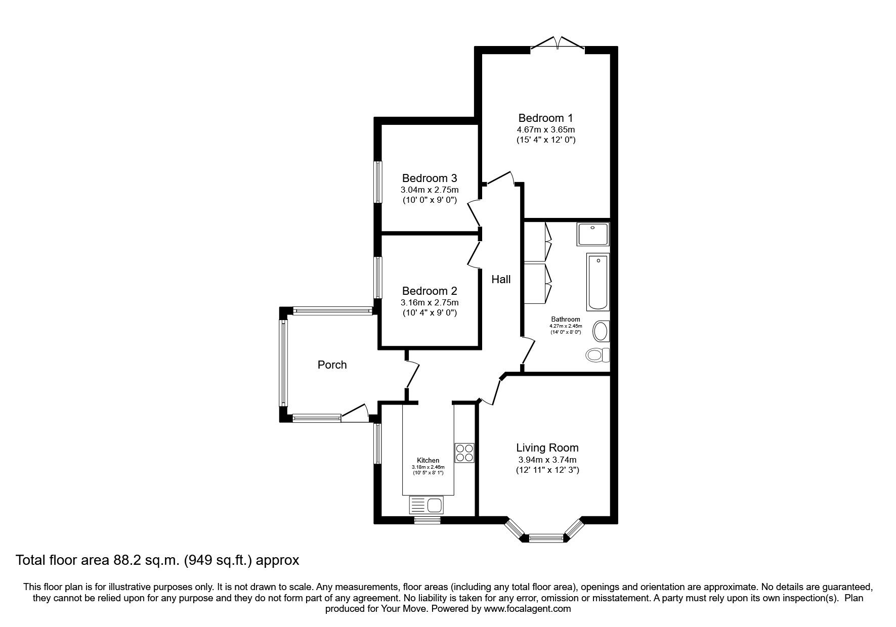 Floorplan of 3 bedroom Detached Bungalow for sale, Fosse Grove, Saxilby, Lincoln, LN1