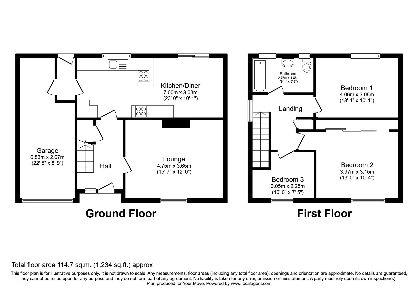 Floorplan of 3 bedroom Detached House for sale, Grantham Road, Waddington, Lincolnshire, LN5