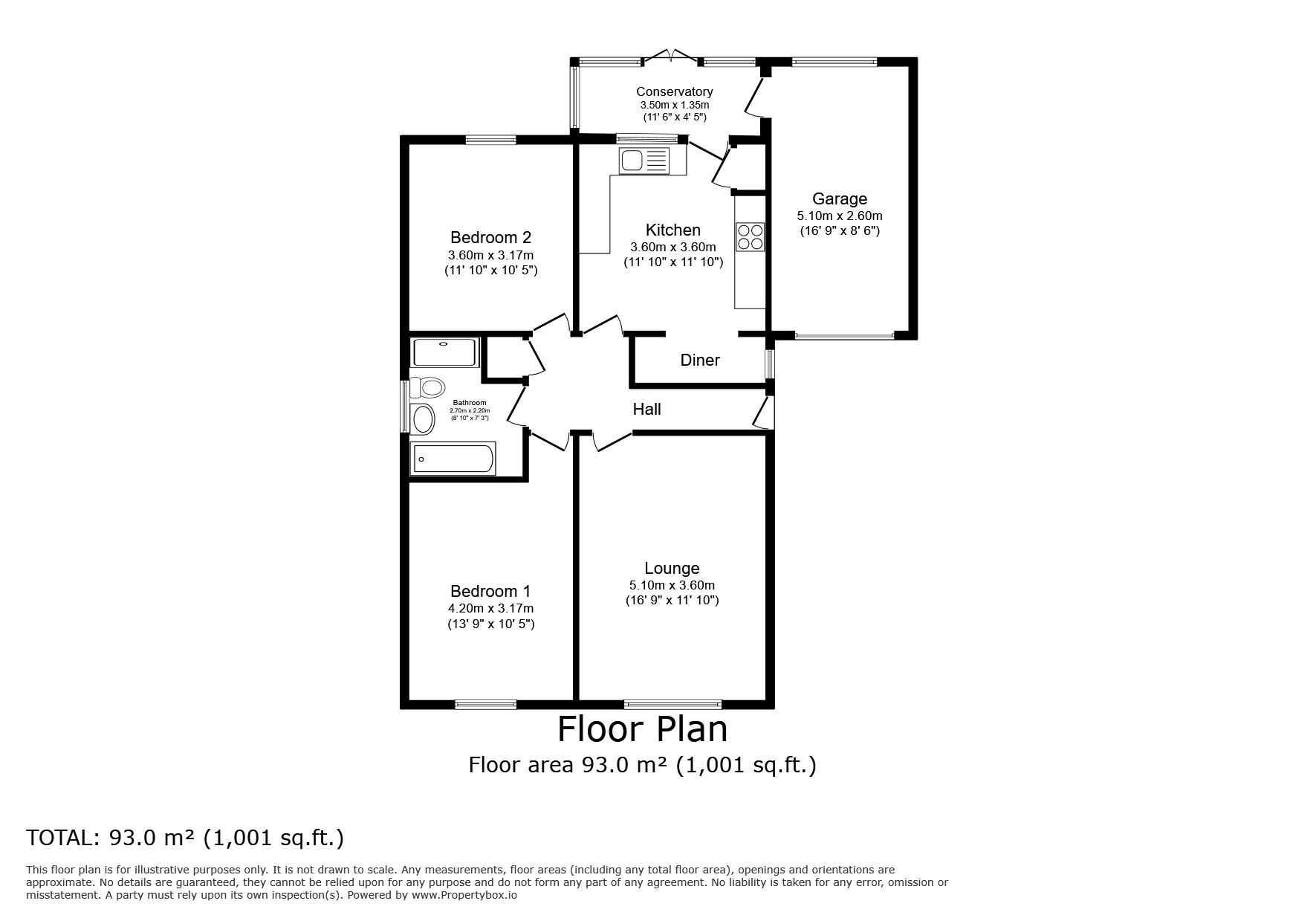 Floorplan of 2 bedroom Detached Bungalow for sale, Alford Mill Close, North Hykeham, Lincolnshire, LN6