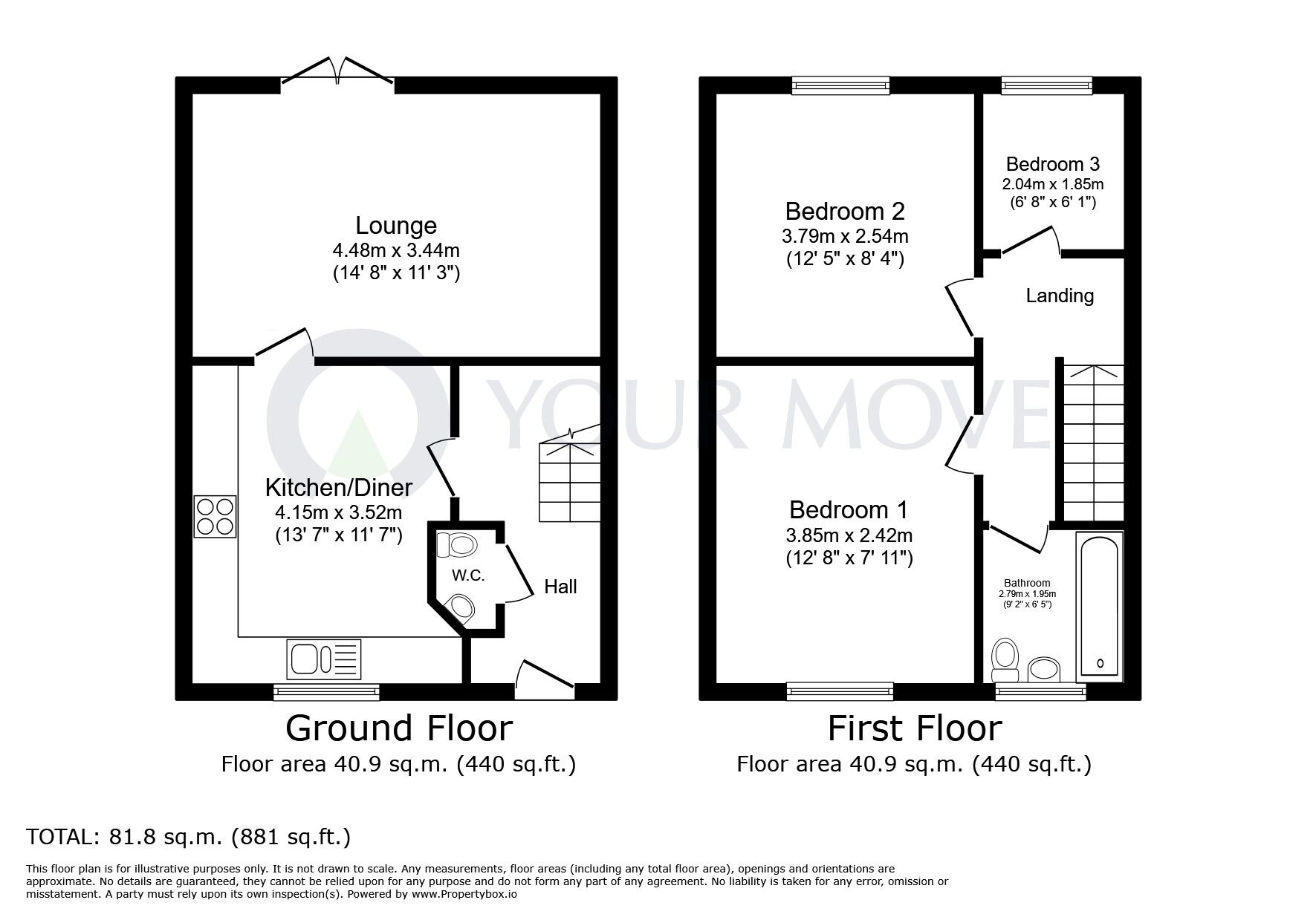 Floorplan of 3 bedroom End Terrace House for sale, Ivywood Close, Lincoln, Lincolnshire, LN6