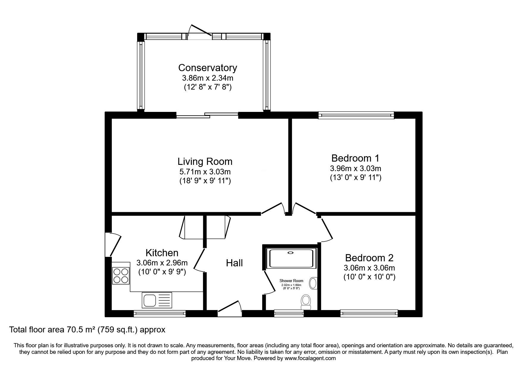 Floorplan of 2 bedroom Detached Bungalow for sale, Manor Road, Saxilby, Lincolnshire, LN1