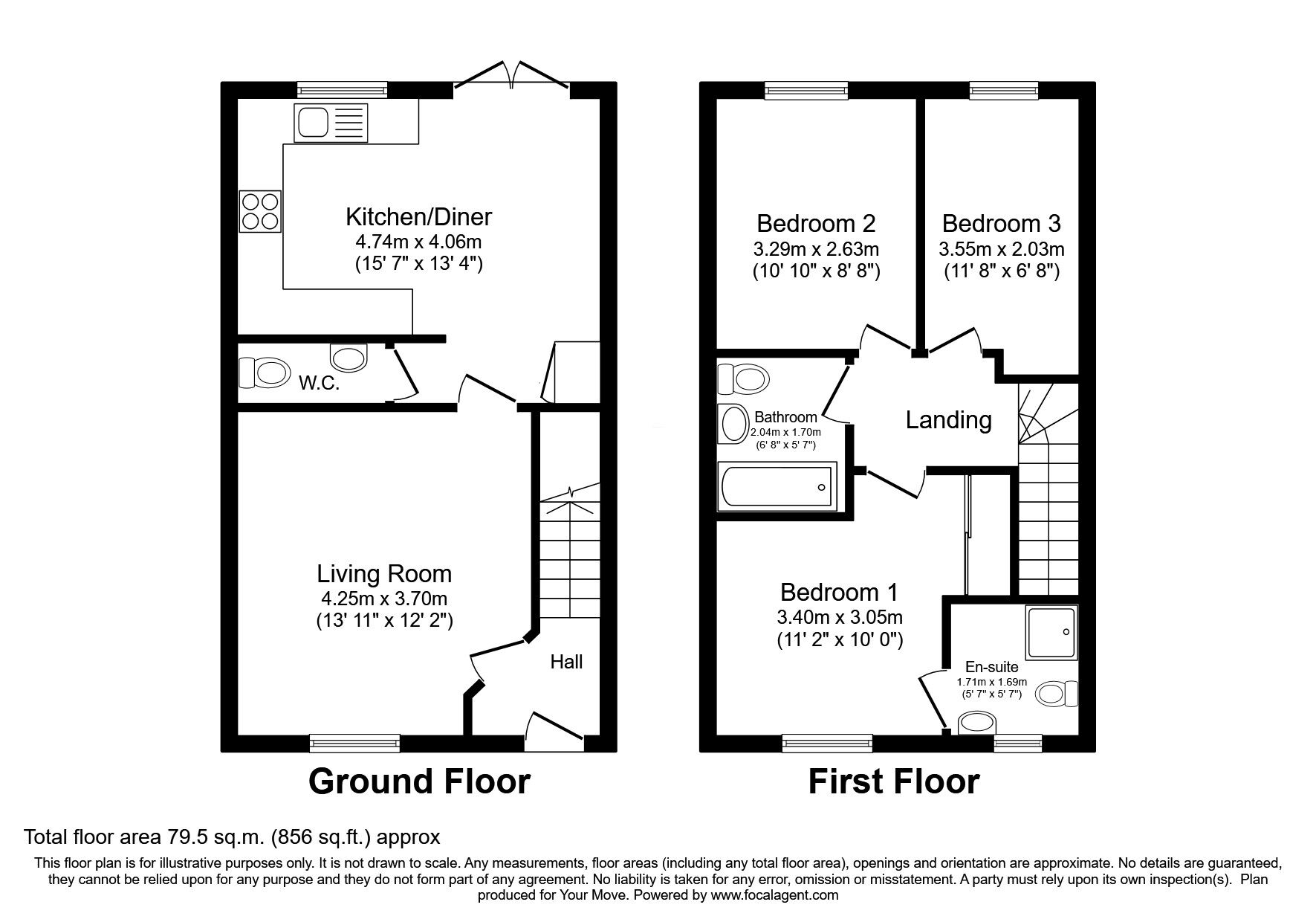 Floorplan of 3 bedroom Semi Detached House for sale, Fleetwood Road, Waddington, Lincolnshire, LN5