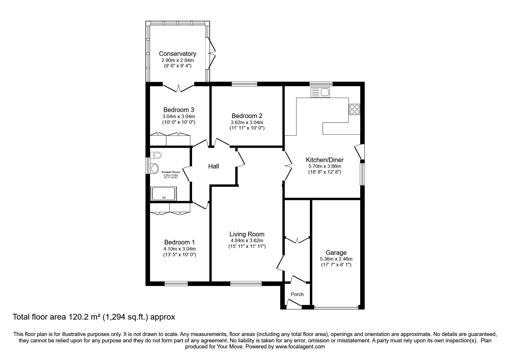 Floorplan of 3 bedroom Detached Bungalow for sale, Kinder Avenue, North Hykeham, Lincolnshire, LN6