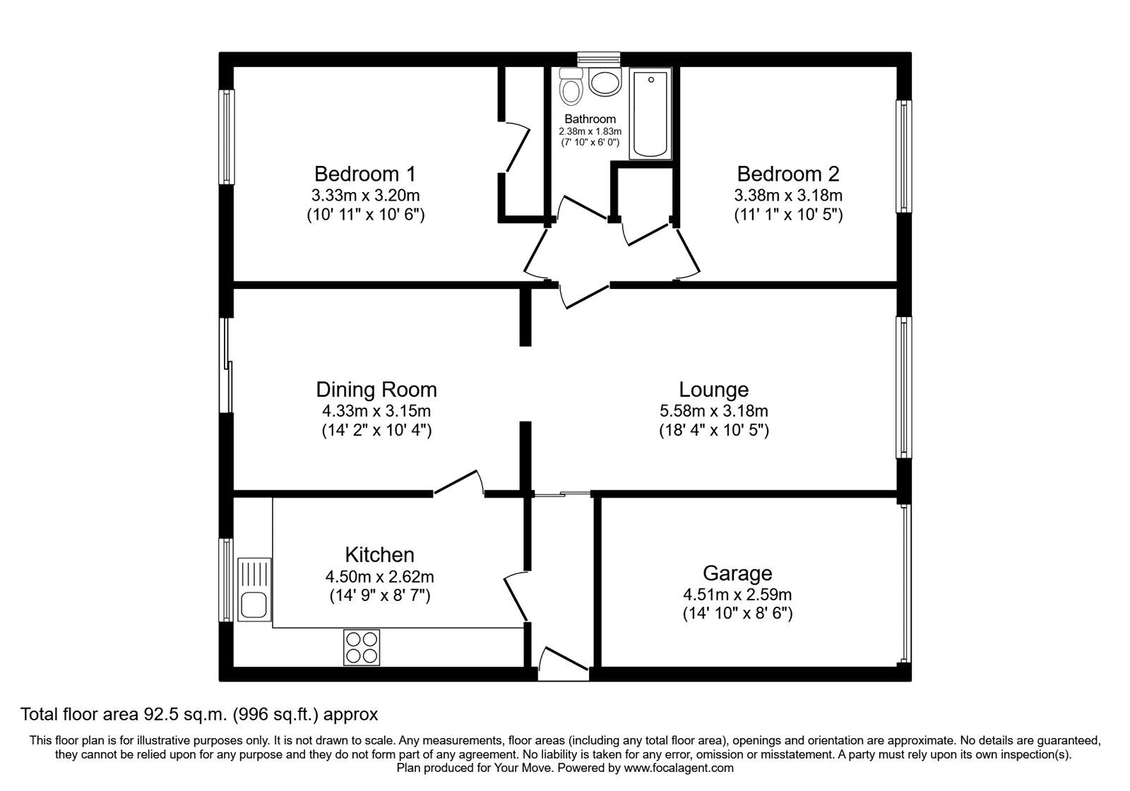 Floorplan of 2 bedroom Detached Bungalow for sale, Hilltop Close, Eagle, Lincolnshire, LN6