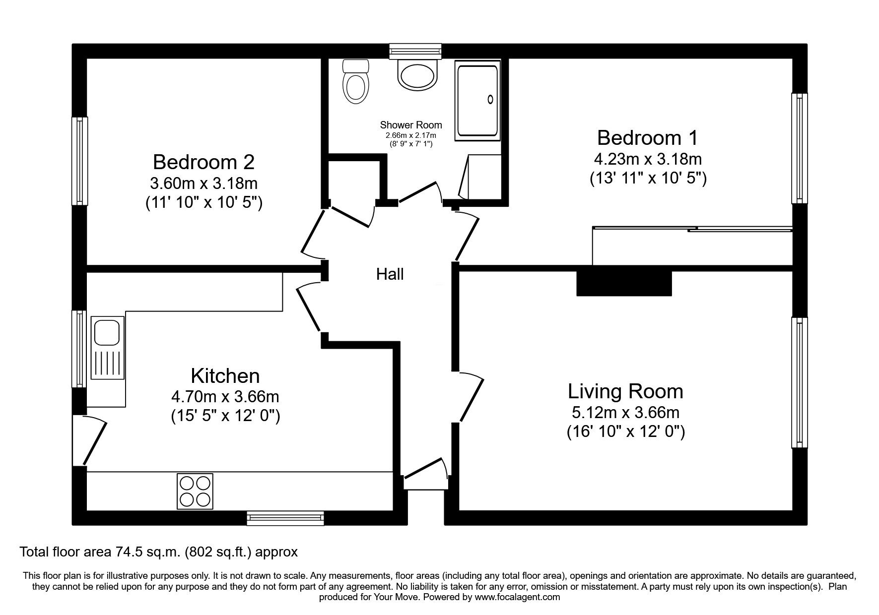 Floorplan of 2 bedroom Detached Bungalow for sale, Bodmin Moor Close, North Hykeham, Lincolnshire, LN6