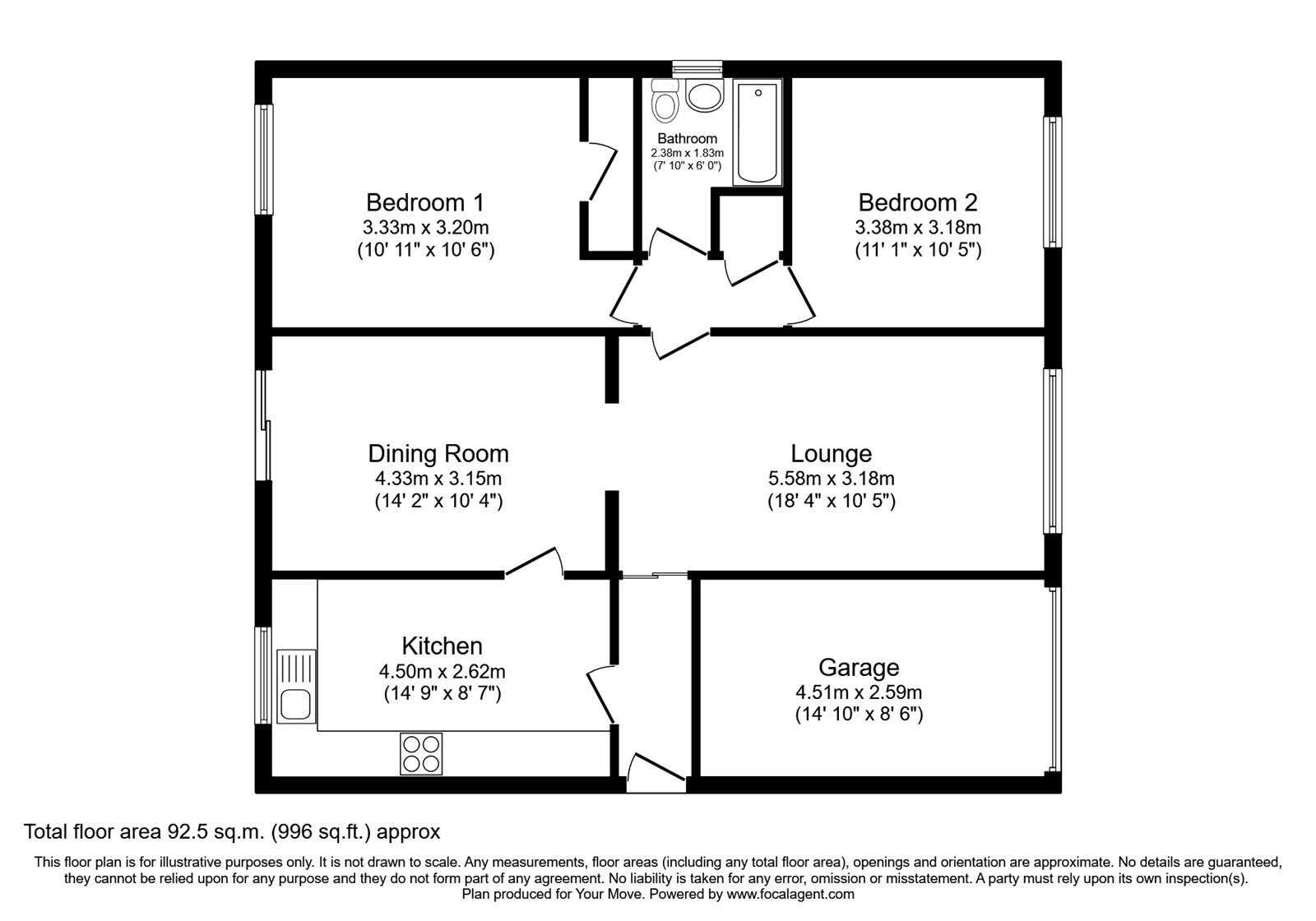 Floorplan of 2 bedroom Detached Bungalow to rent, Hilltop Close, Eagle, Lincolnshire, LN6