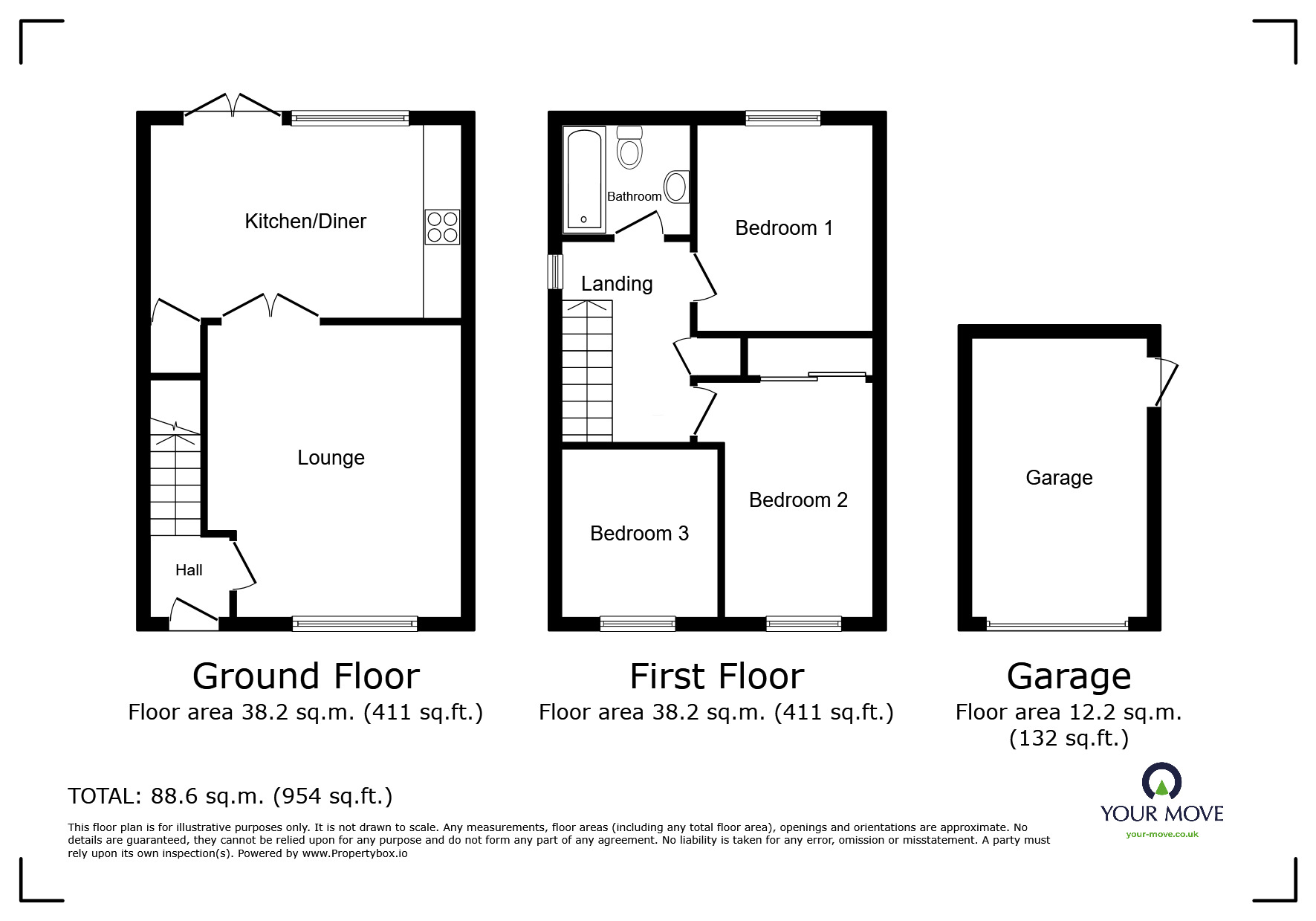 Floorplan of 3 bedroom Semi Detached House for sale, Rivermead, Nuneaton, Warwickshire, CV11