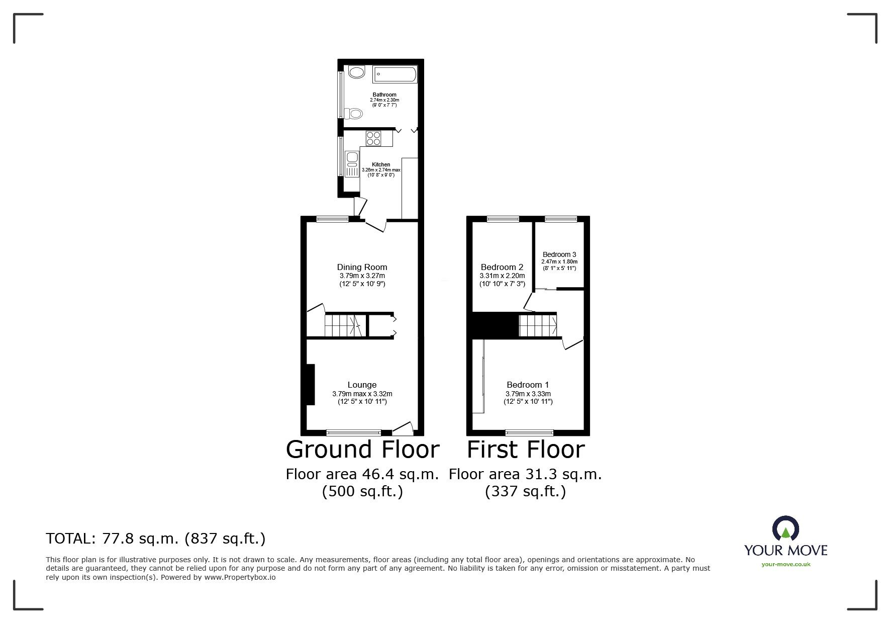 Floorplan of 3 bedroom Mid Terrace House to rent, Bucks Hill, Nuneaton, Warwickshire, CV10