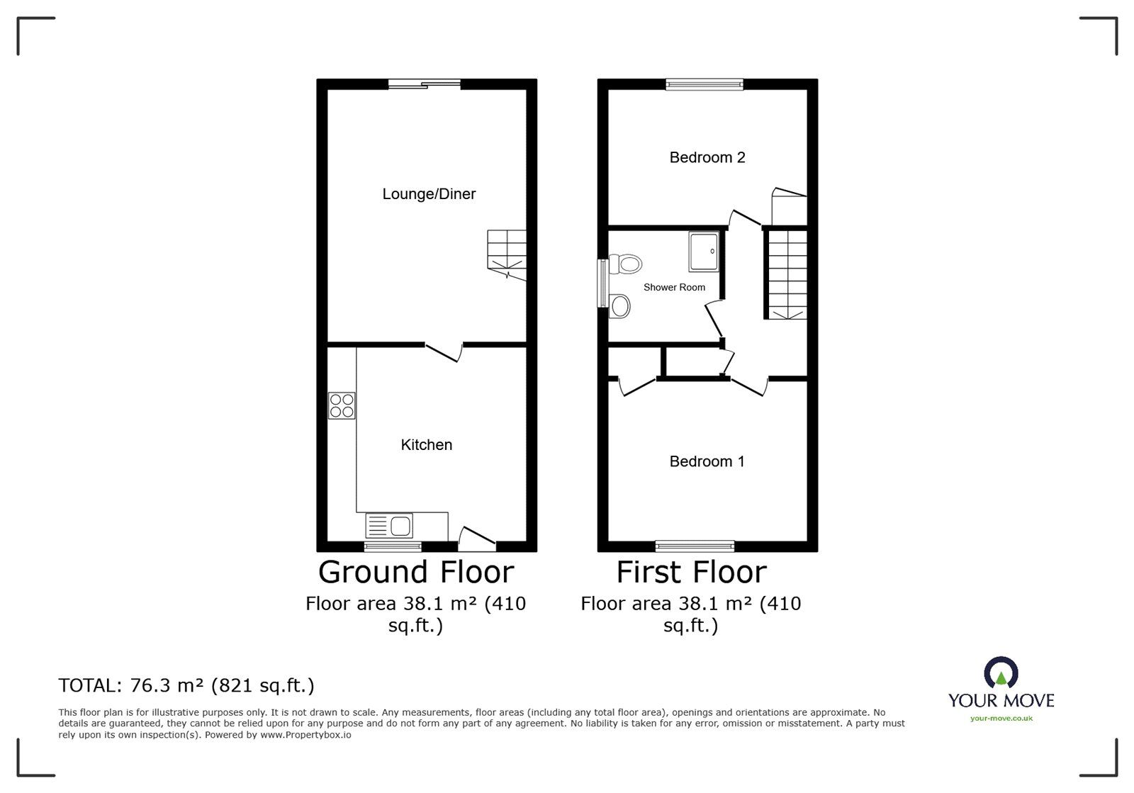 Floorplan of 2 bedroom Semi Detached House for sale, Limes Coppice, Nuneaton, Warwickshire, CV10