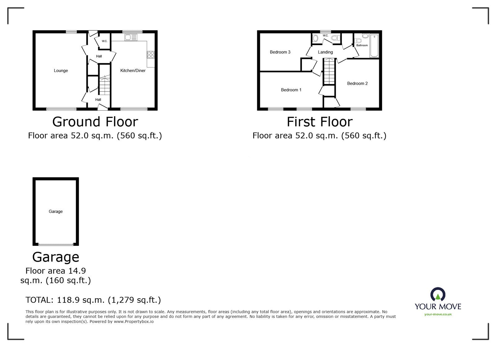 Floorplan of 3 bedroom Mid Terrace House for sale, Kingswood Road, Nuneaton, Warwickshire, CV10