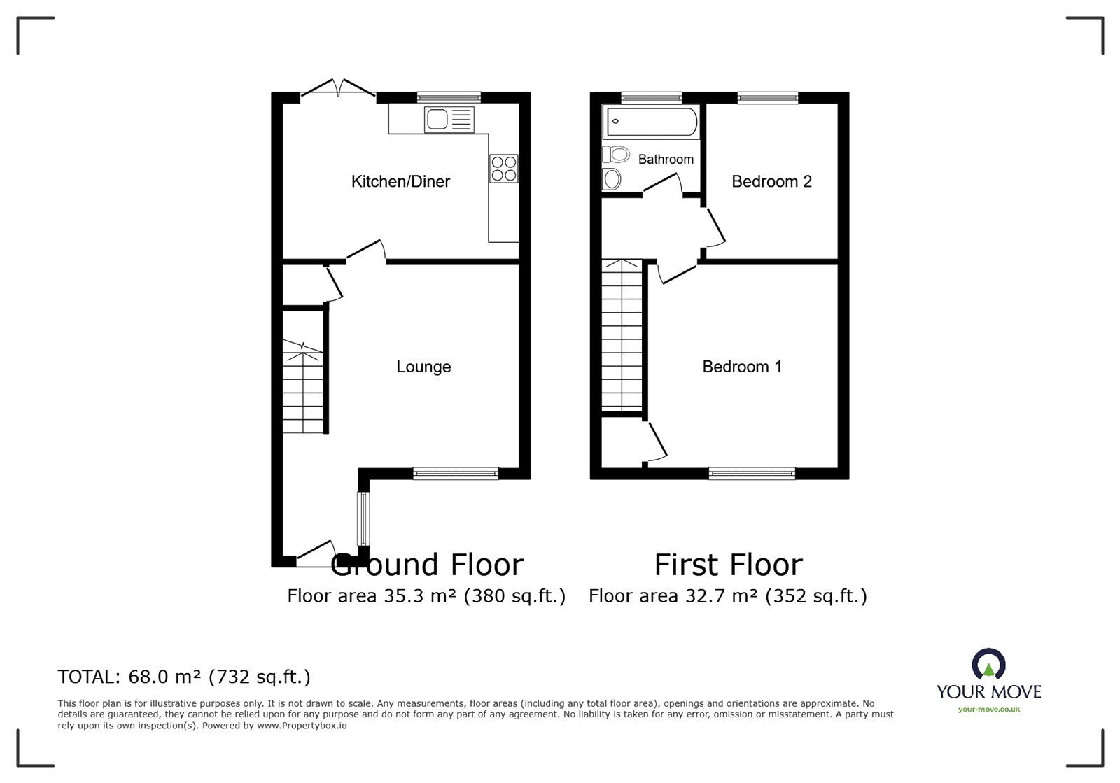 Floorplan of 2 bedroom Semi Detached House for sale, Melfort Close, Nuneaton, Warwickshire, CV10