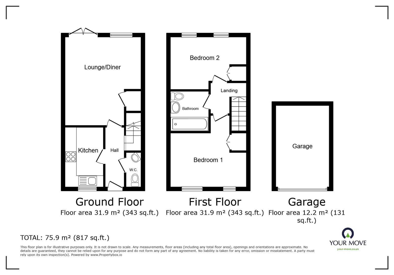 Floorplan of 2 bedroom End Terrace House for sale, Ryders Hill Crescent, Nuneaton, Warwickshire, CV10