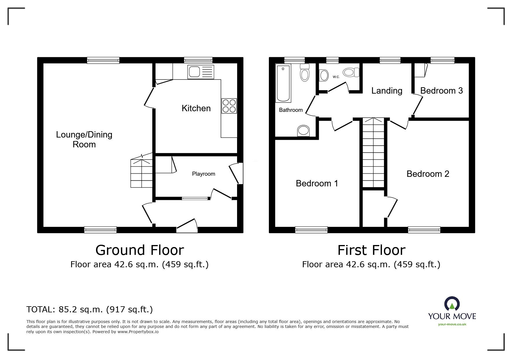 Floorplan of 3 bedroom End Terrace House to rent, Red Deeps, Nuneaton, Warwickshire, CV11