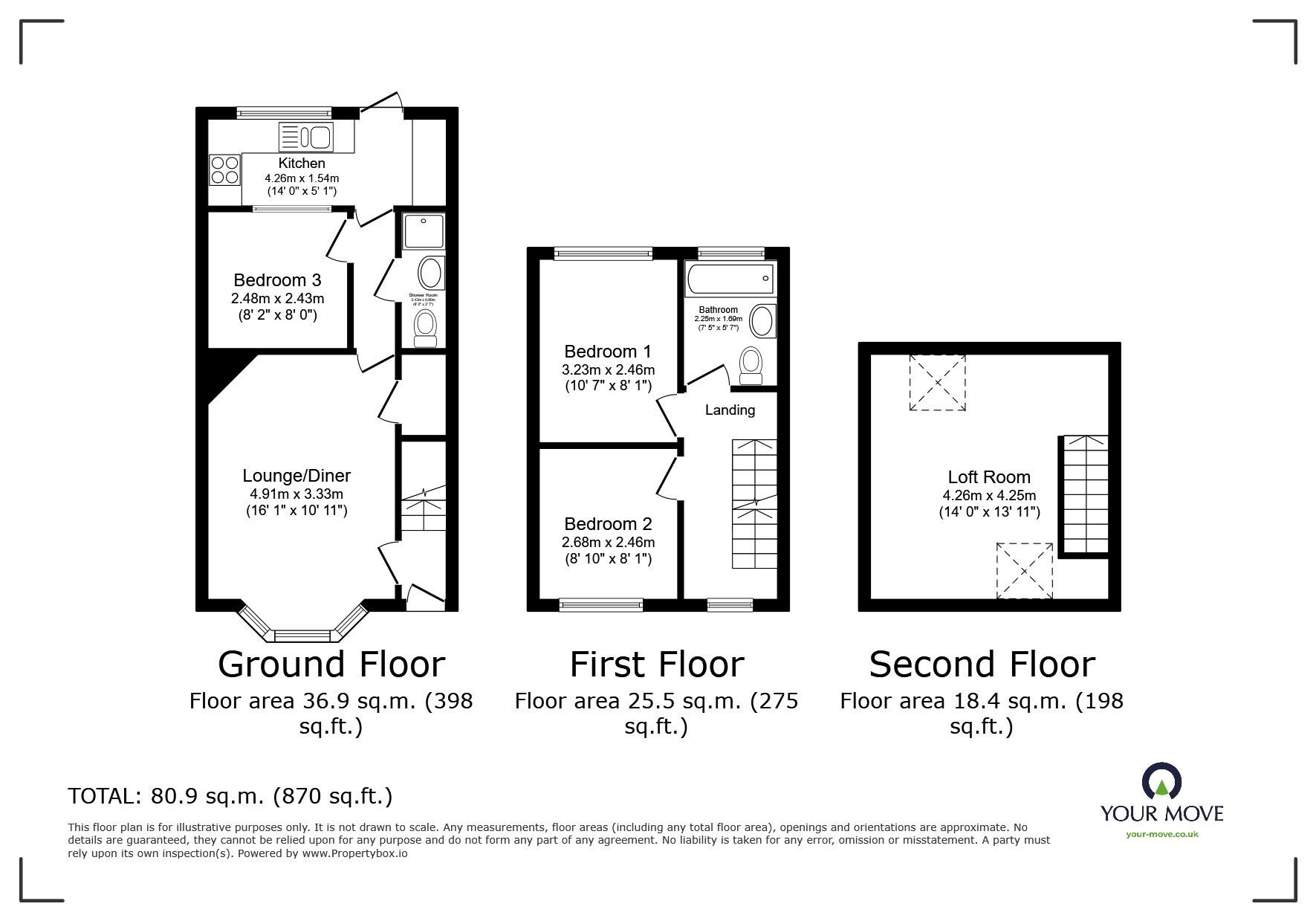 Floorplan of 3 bedroom Mid Terrace House to rent, George Street, Gun Hill, Warwickshire, CV7