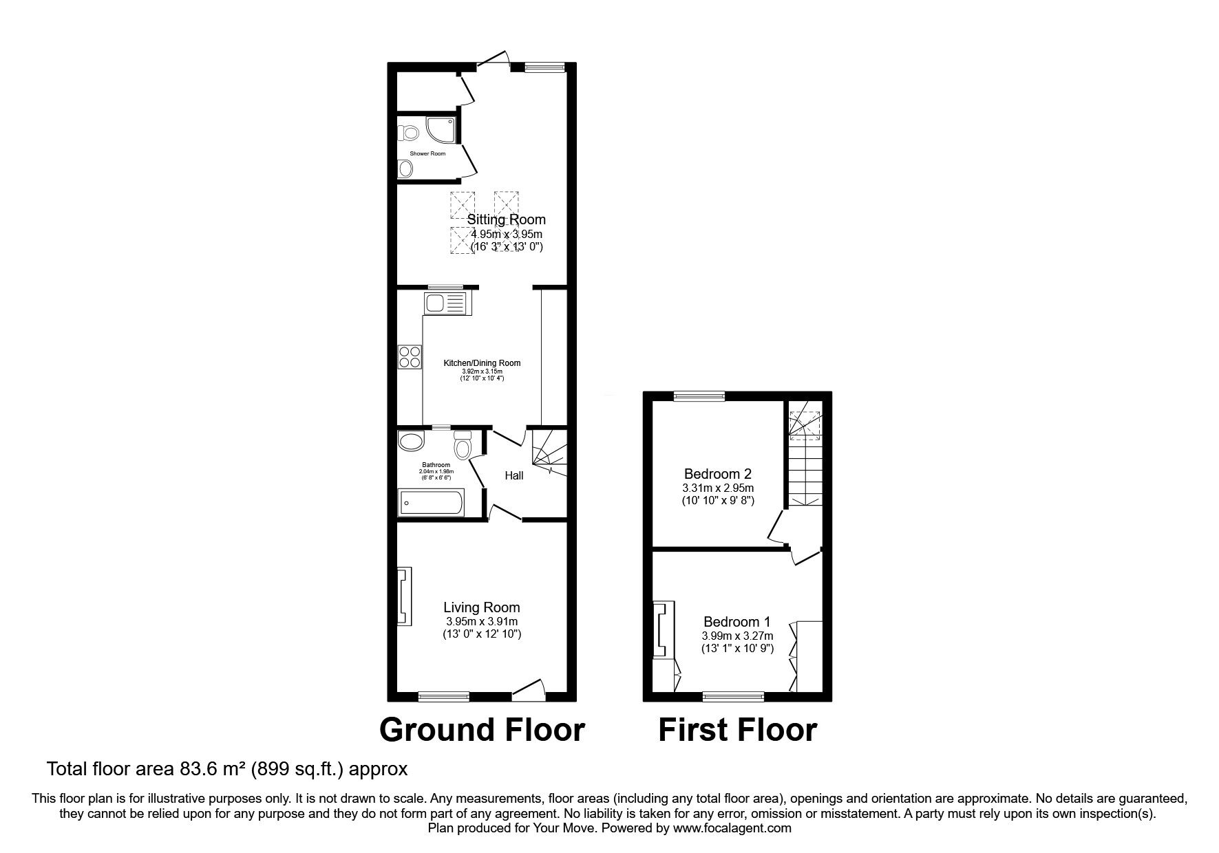 Floorplan of 2 bedroom Mid Terrace House for sale, Hand Terrace, Chirk, Clwyd, LL14