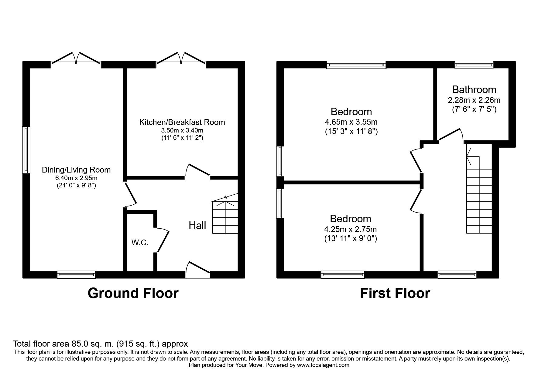 Floorplan of 2 bedroom Mid Terrace House to rent, Park Avenue, Oswestry, Shropshire, SY11