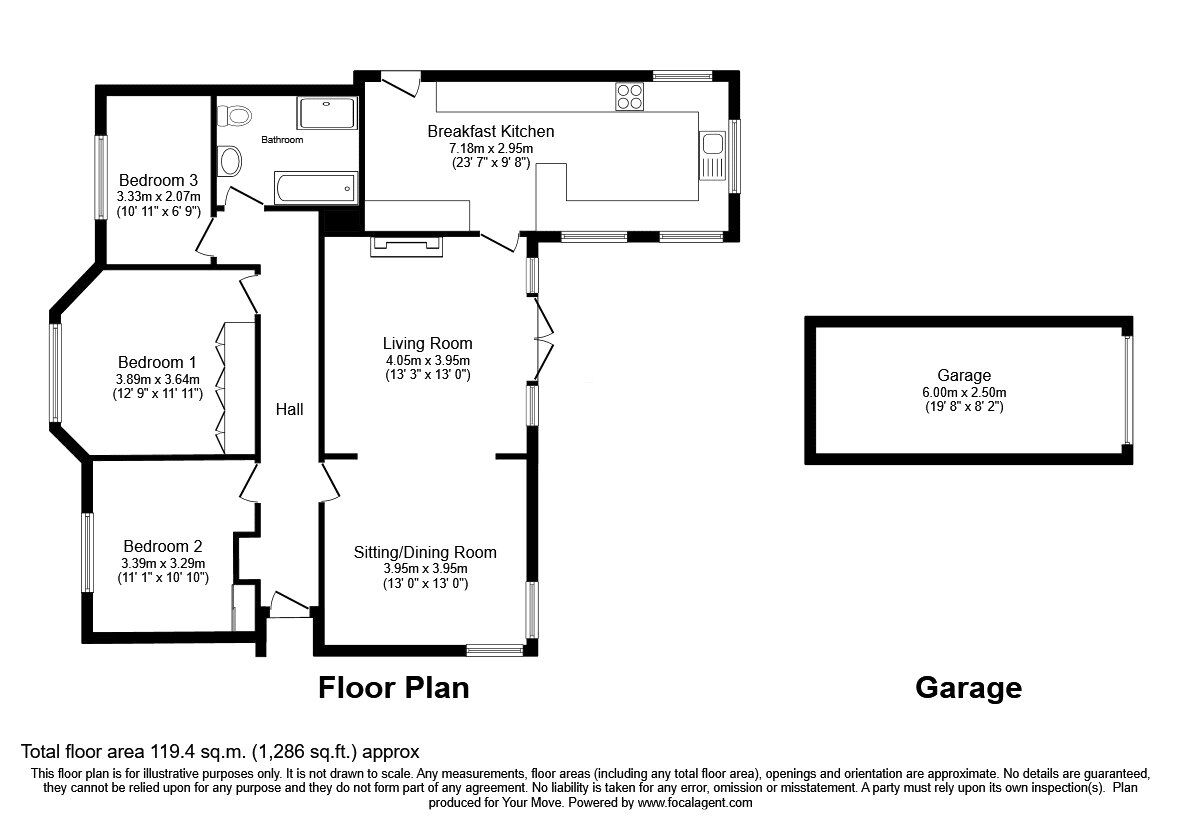 Floorplan of 3 bedroom Detached Bungalow for sale, Rectory Lane, Pant, Shropshire, SY10