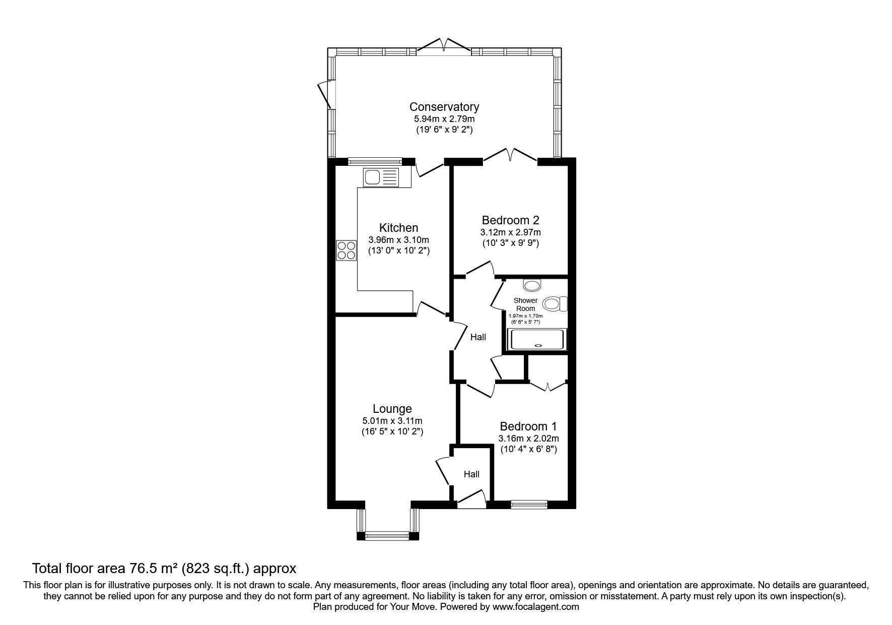 Floorplan of 2 bedroom End Terrace Bungalow for sale, Beresford Gardens, Oswestry, Shropshire, SY11