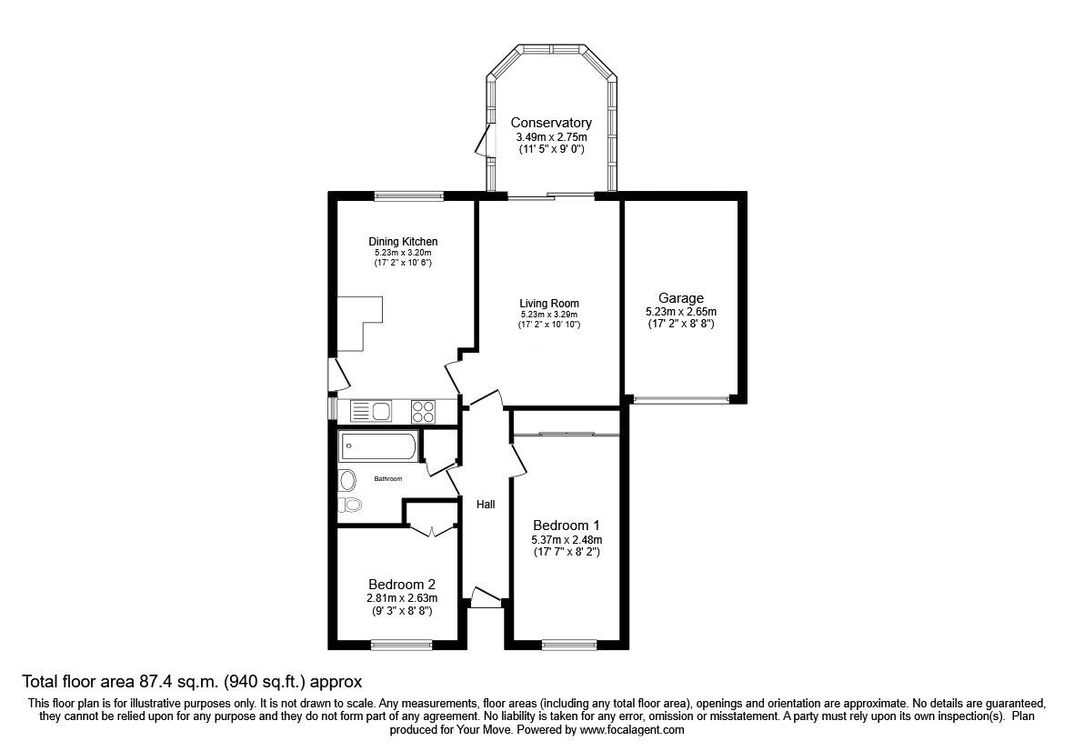 Floorplan of 2 bedroom Detached Bungalow for sale, Aspen Court, Weston Rhyn, Shropshire, SY10