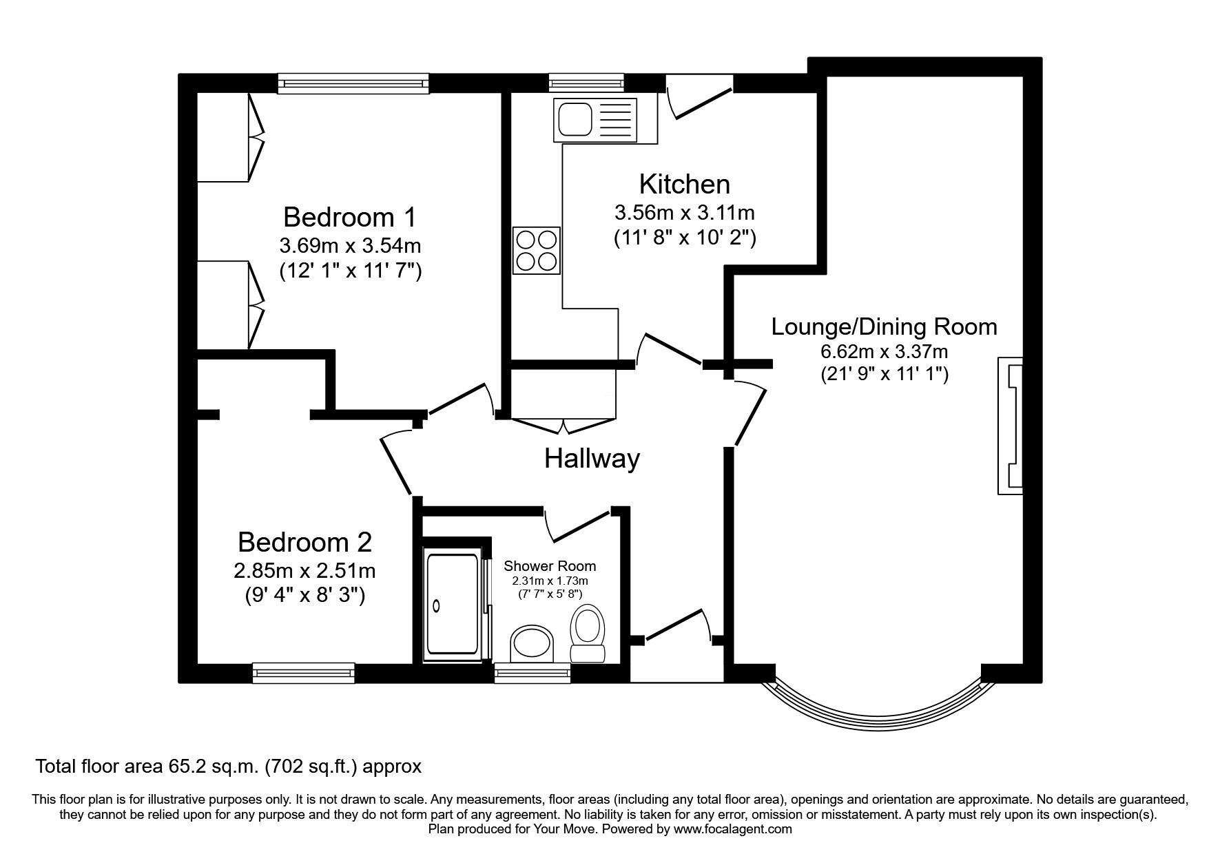 Floorplan of 2 bedroom Semi Detached Bungalow for sale, St. Martins, Oswestry, Shropshire, SY11