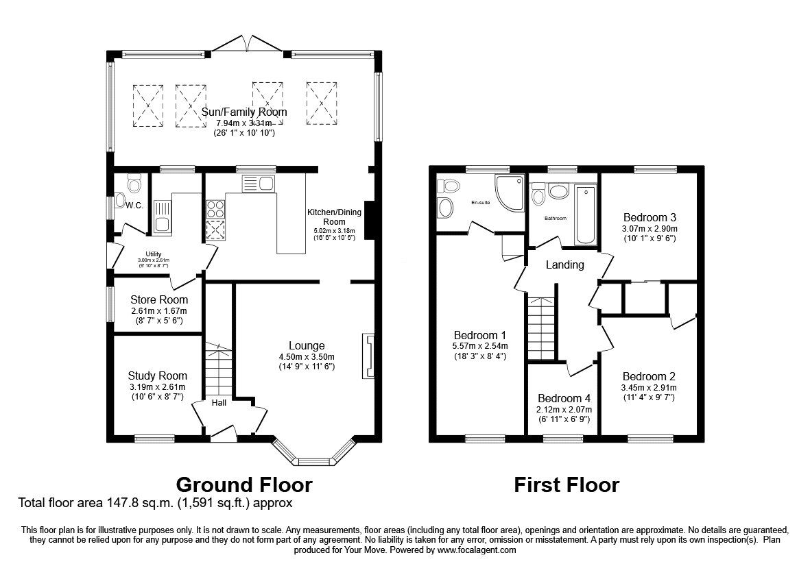 Floorplan of 4 bedroom Detached House for sale, Barley Meadows, Llanymynech, Shropshire, SY22