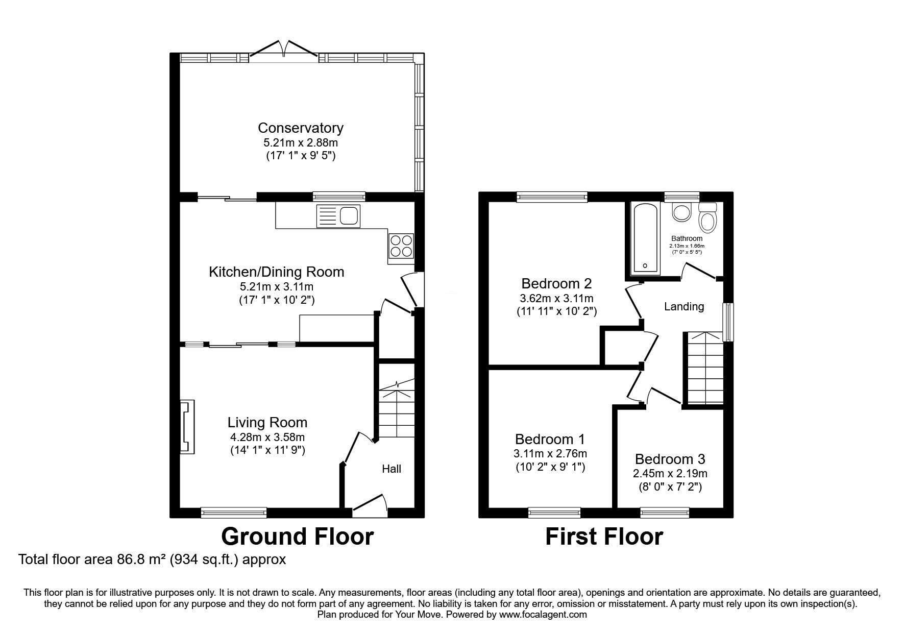 Floorplan of 3 bedroom Semi Detached House for sale, Vyrnwy Road, Oswestry, Shropshire, SY11