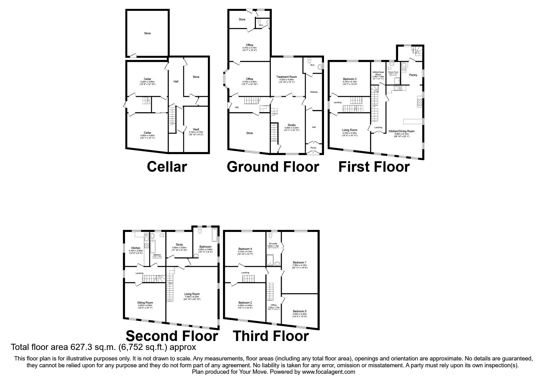 Floorplan of 6 bedroom Detached House for sale, Oswald Road, Oswestry, Shropshire, SY11