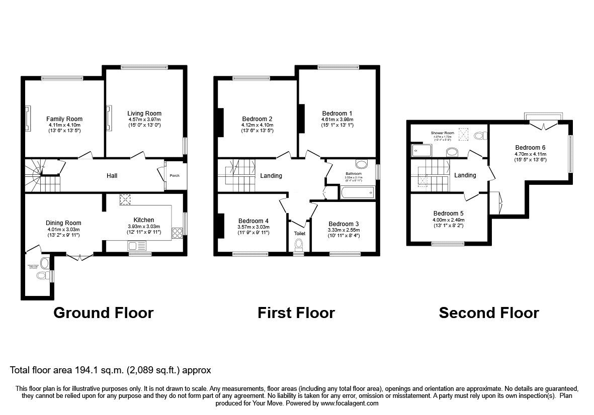 Floorplan of 6 bedroom Semi Detached House for sale, Queens Road, Oswestry, Shropshire, SY11