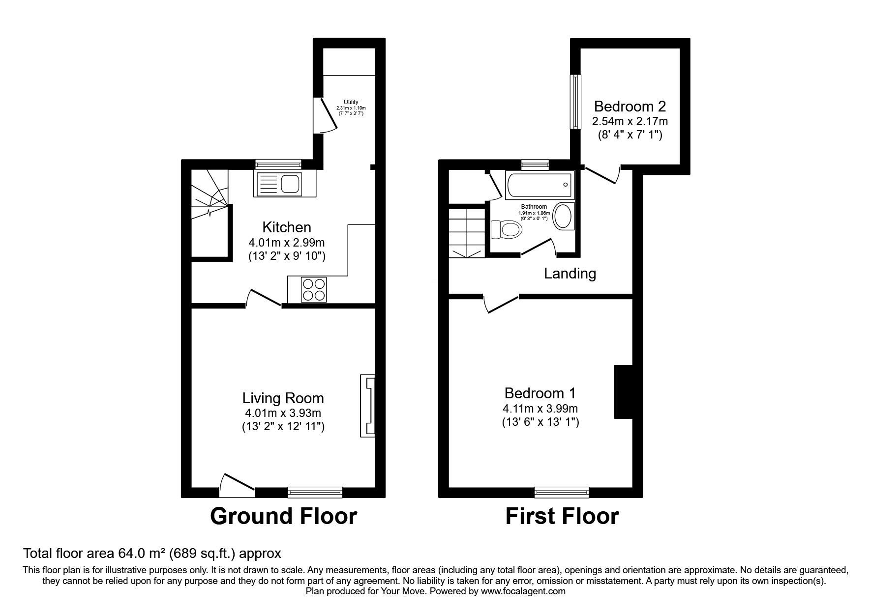 Floorplan of 2 bedroom Mid Terrace House for sale, Park Avenue, Oswestry, Shropshire, SY11