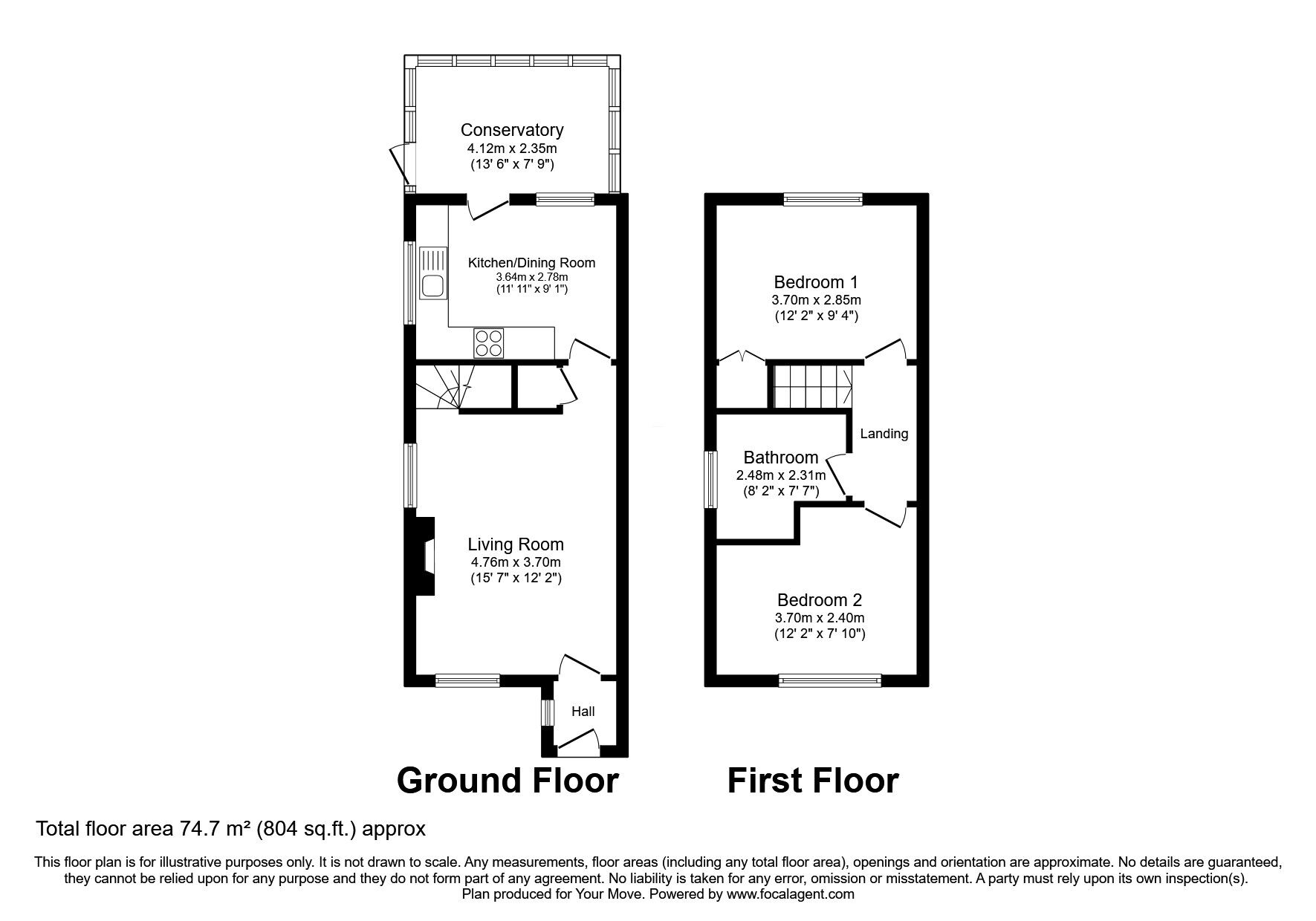 Floorplan of 2 bedroom Semi Detached House for sale, Ash Grove, Chirk, Wrexham, LL14