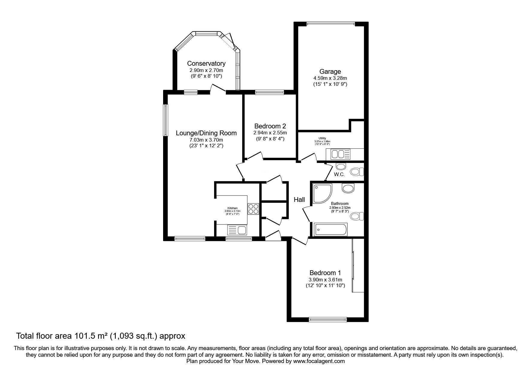 Floorplan of 2 bedroom Semi Detached Bungalow for sale, Meadowbrook Court, Twmpath Lane, Oswestry, SY10