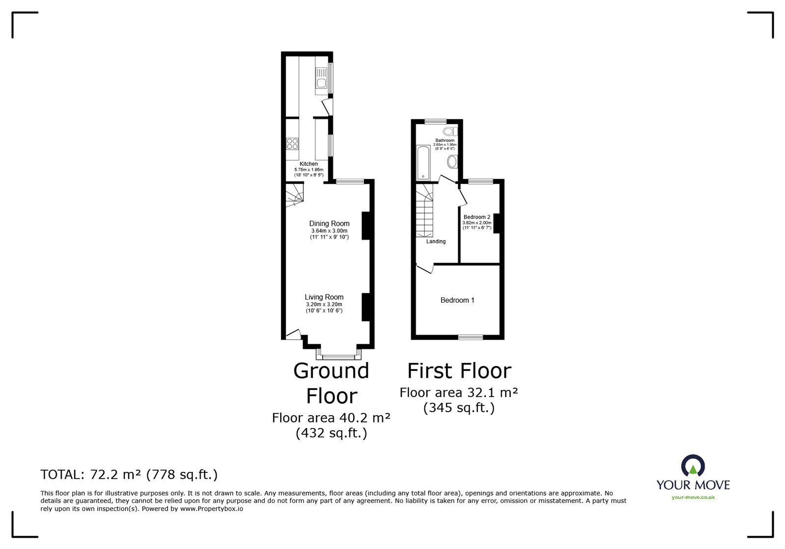 Floorplan of 2 bedroom Mid Terrace House for sale, Llwyn Road, Oswestry, Shropshire, SY11