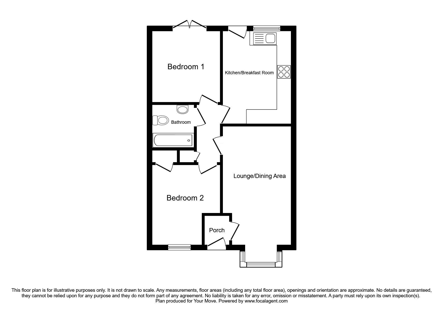 Floorplan of 2 bedroom Mid Terrace Bungalow for sale, Beresford Gardens, Oswestry, Shropshire, SY11