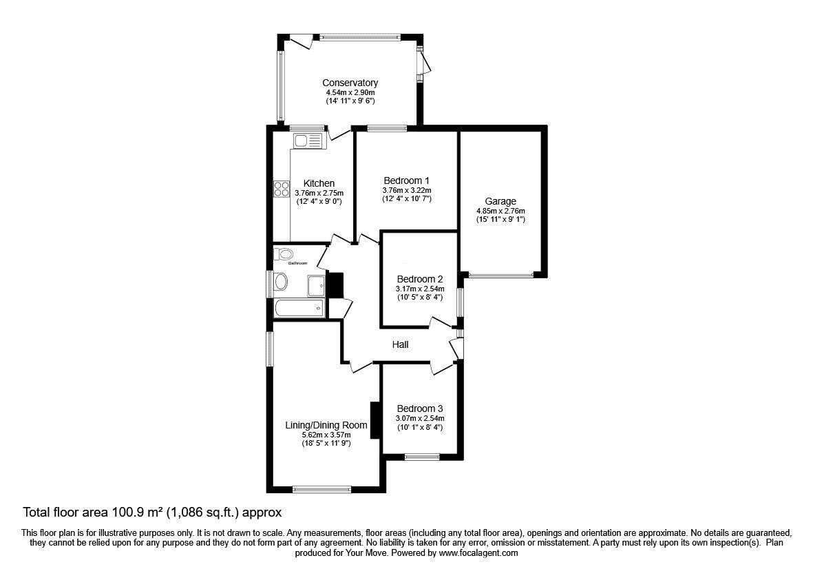 Floorplan of 3 bedroom Detached Bungalow for sale, Holly Grange, Rhoswiel, Oswestry, SY10