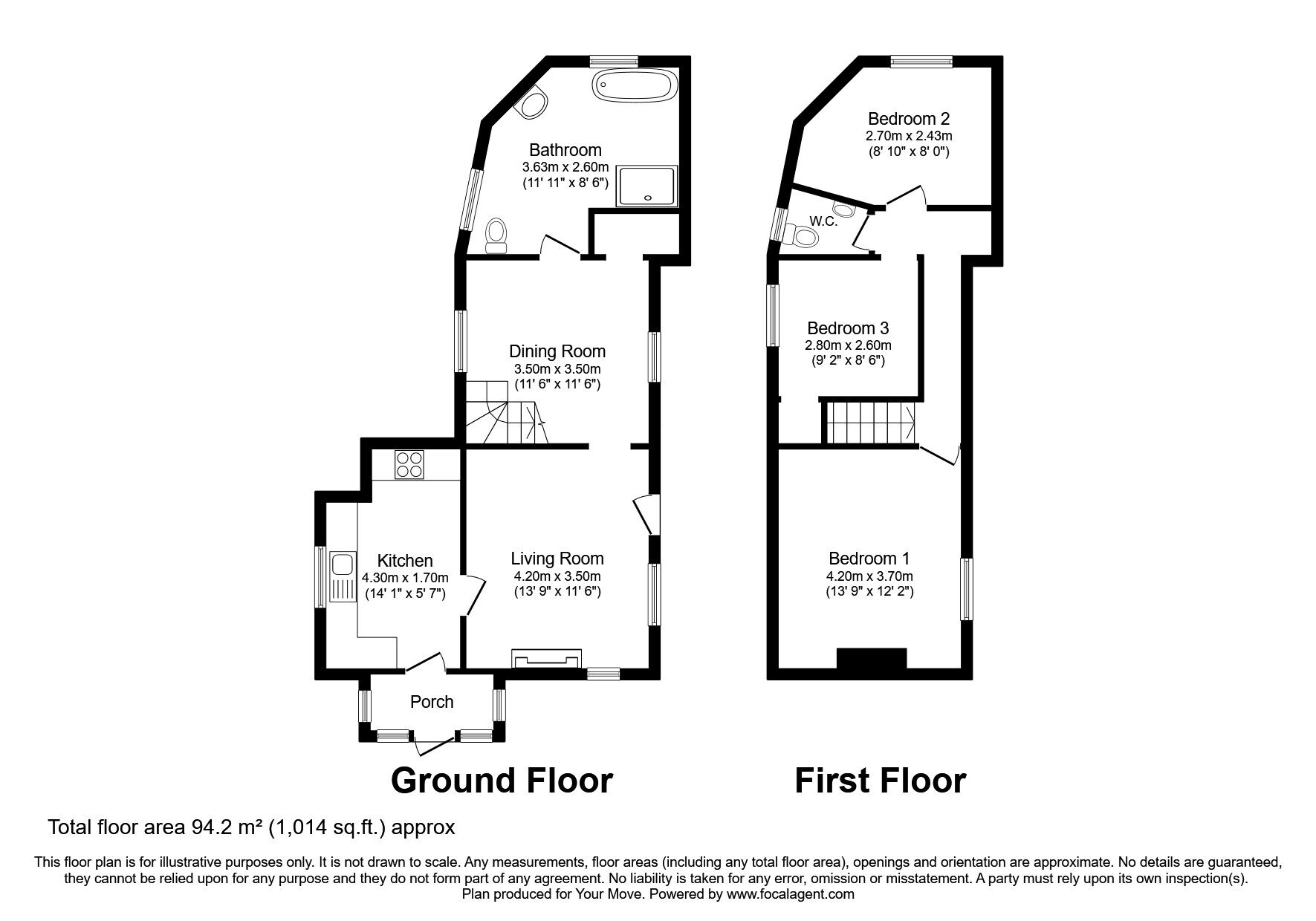 Floorplan of 3 bedroom Detached House for sale, Sunnyside, Gledrid, Wrexham, LL14